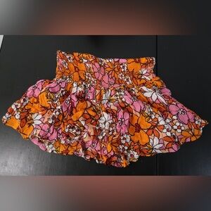 Floral Smocked Skort in Pink and Orange